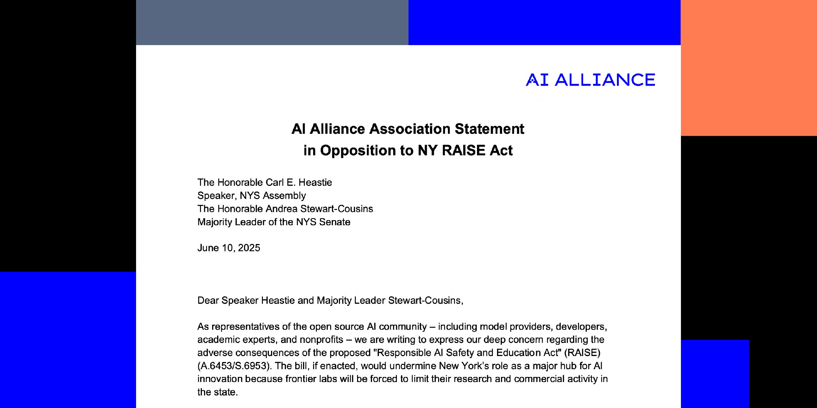AI Alliance Urges Lawmakers to Rethink the NY RAISE Act